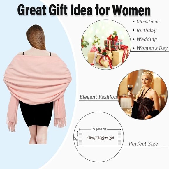 Women's Scarf Pashmina Shawls and Wraps Winter Warm Large Silky Scarves -Pech - Picture 4 of 7